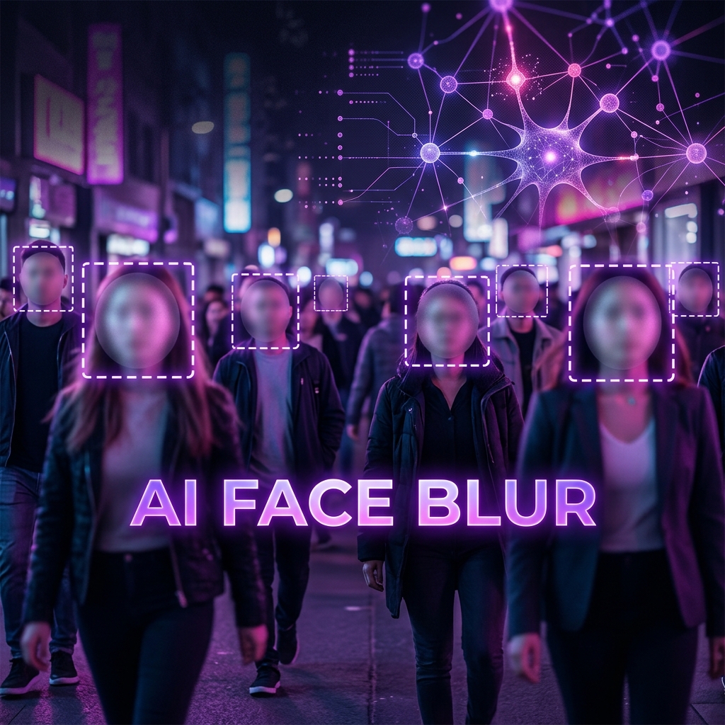 AI face detection and blur applied to crowd photograph